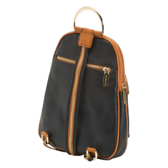 VALENTINA Made In Italy Leather Flat Backpack With Center Zip Closure - Picture 3 of 4